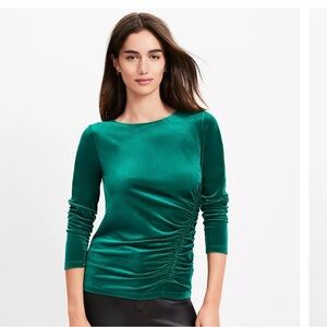 LOFT Green Velvet Long Sleeve Top